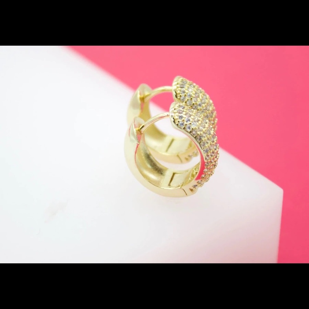 18K GOLD FILLED ROUNDED PAVE CZ HUGGIES - Picture 4 of 11